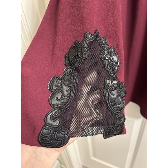 Alyx Women’s Burgundy Chiffon Top W/ Black Faux Leather Mesh Trim Sz 2X - Picture 4 of 5